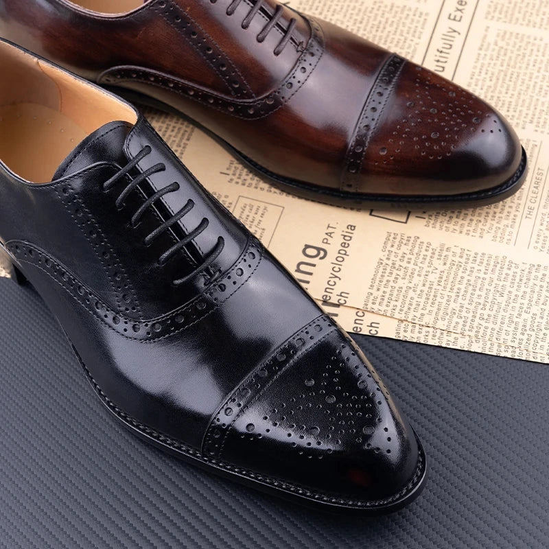 TREKHE | Classic Brogue Oxford – Handcrafted Genuine Leather Men's Dress Shoes