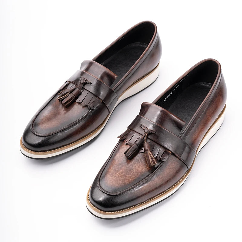 Fashion Men Loafers Leather Shoes One Step Slip-On Comfortable Office Street New in Footwear for Male Italian Style EVA Outsole