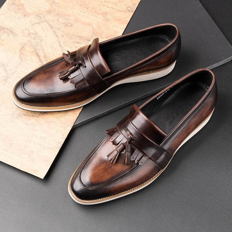 Fashion Men Loafers Leather Shoes One Step Slip-On Comfortable Office Street New in Footwear for Male Italian Style EVA Outsole