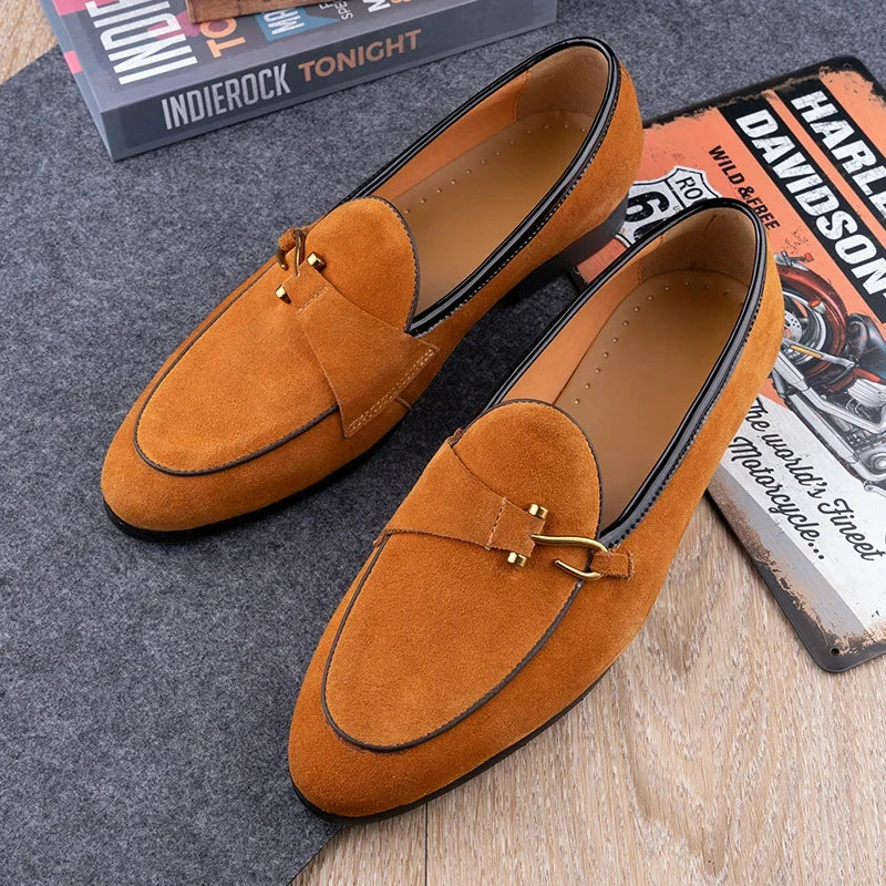 Classic Casual Loafers Men Cow Suede Shoes Elegant Fashion Office Daily Slip-On Comfortable Outdoor Adult Footwear 3Color Design