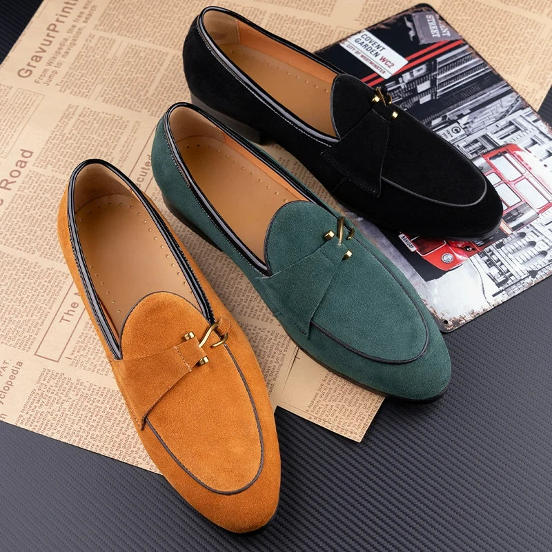 Classic Casual Loafers Men Cow Suede Shoes Elegant Fashion Office Daily Slip-On Comfortable Outdoor Adult Footwear 3Color Design