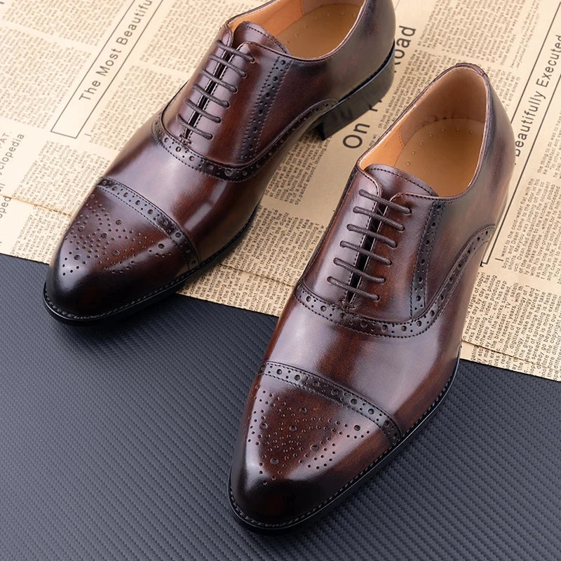 TREKHE | Classic Brogue Oxford – Handcrafted Genuine Leather Men's Dress Shoes