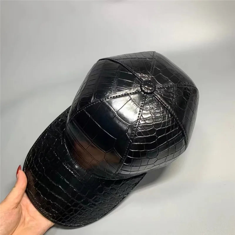TREKHE | Elite Alligator Belly Skin Cap – Echtes exotisches Leder, schwarzer Snapback