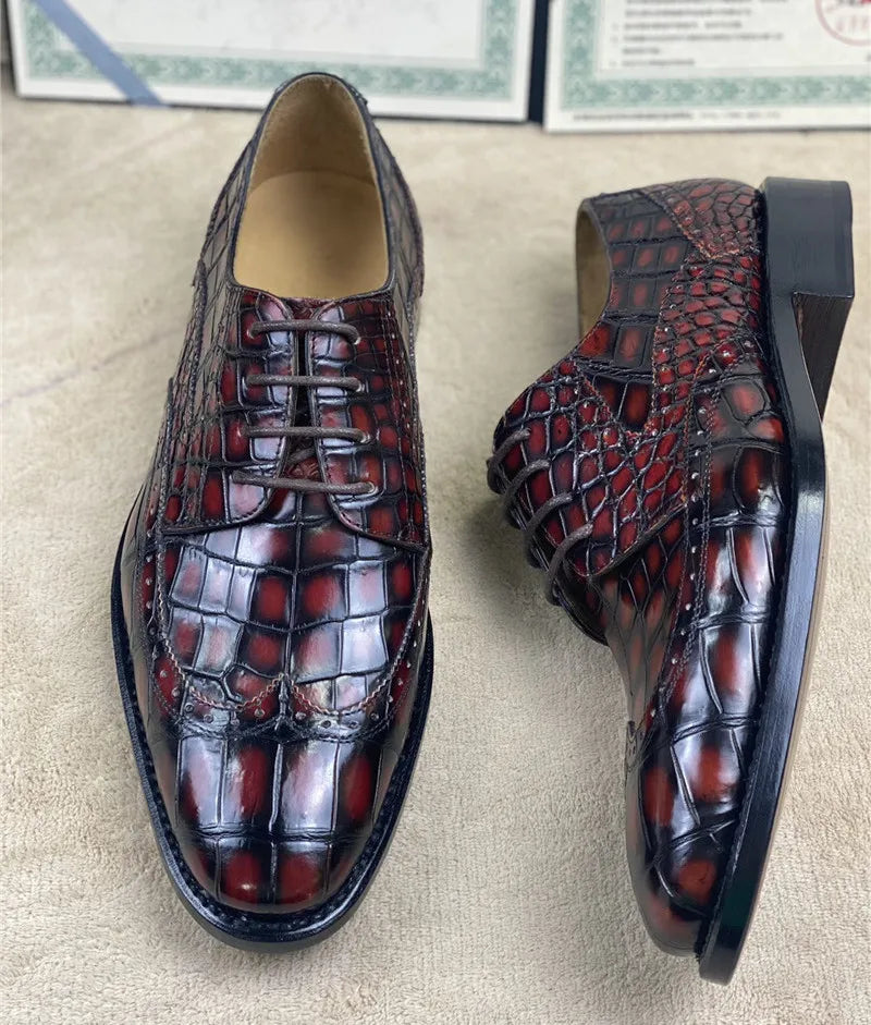 TREKHE | Prestige Artisan Brogue – Hand-Painted Oxford in Genuine Crocodile Belly Leather