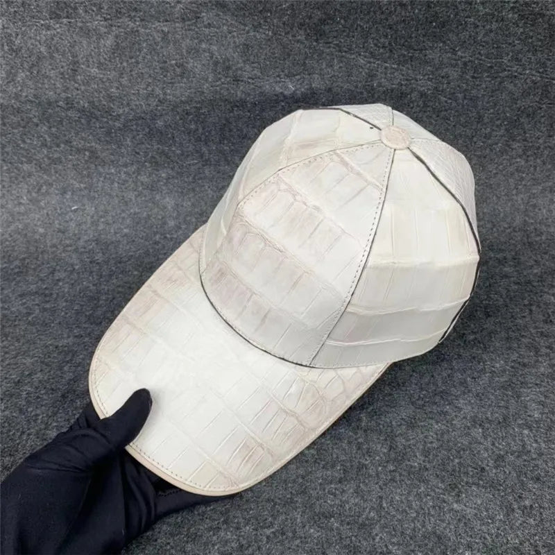 TREKHE | Imperial White Crocodile Cap – Snapback aus echtem Bauchleder