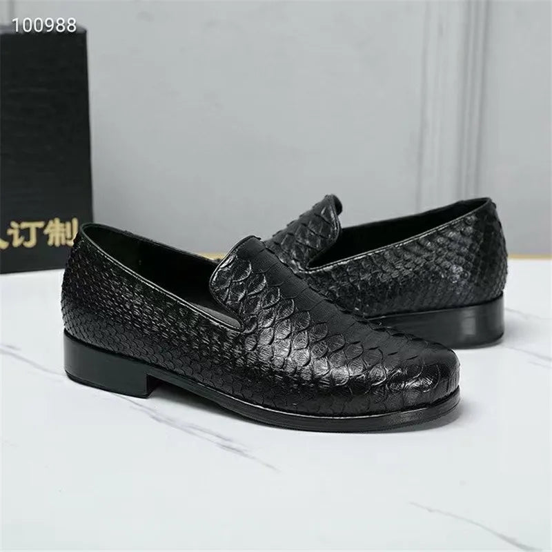 TREKHE | Schwarzer Loafer aus Schlangenleder – Echtes Leder, Goodyear-Handwerkskunst