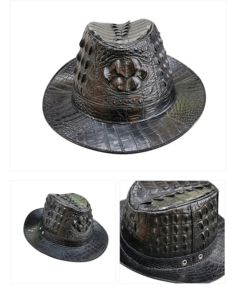 TREKHE | Royal Crocodile Fedora – Black Wide-Brim Luxury Hat