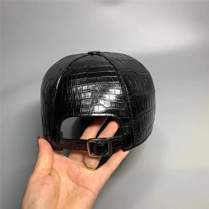 TREKHE | Elite Alligator Belly Skin Cap – Echtes exotisches Leder, schwarzer Snapback
