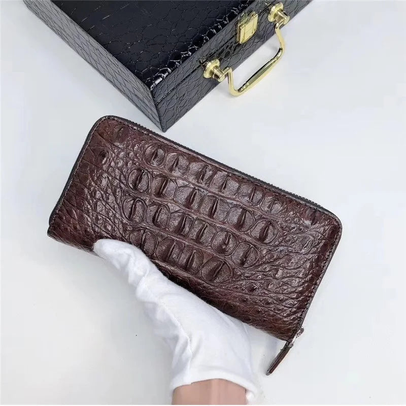 TREKHE | Core Crocodile Zipper Wallet – Langer Leder-Organizer fürs Business