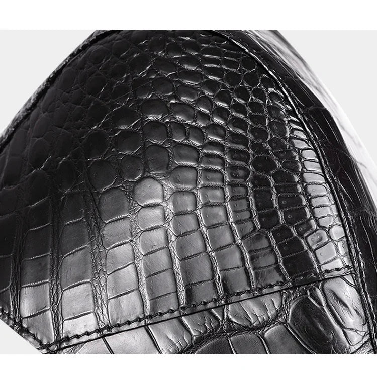 TREKHE | Elite Crocodile Golf Cap – Black Leather Newsboy Style