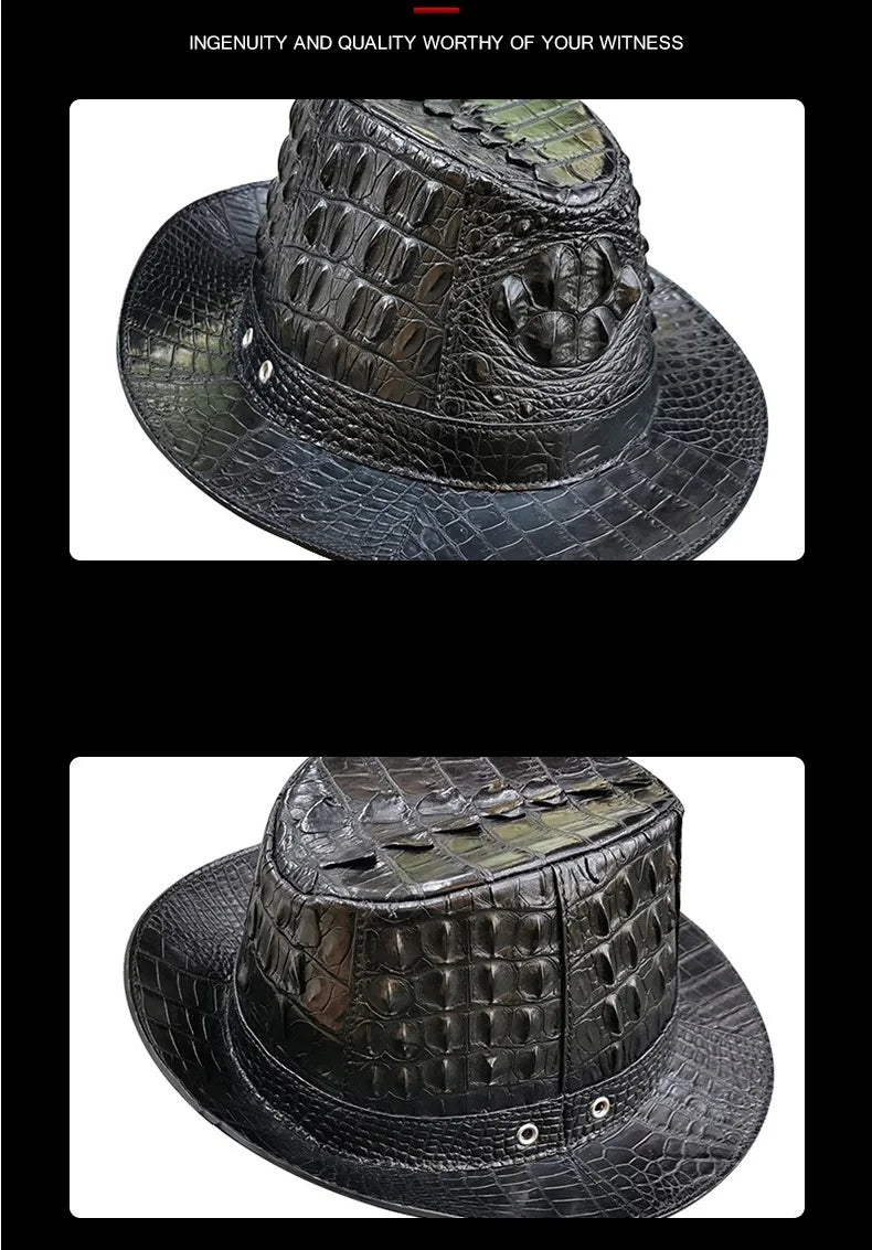 TREKHE | Royal Crocodile Fedora – Black Wide-Brim Luxury Hat