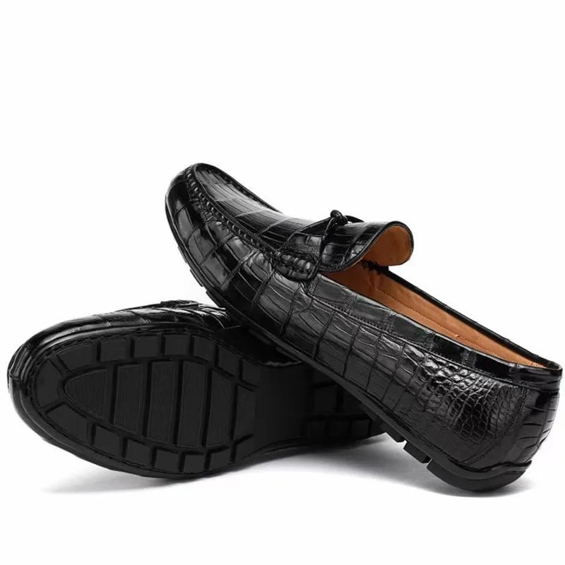 TREKHE | Klassische Loafer aus Krokodilleder – Echtes exotisches Leder, schwarze Slipper für Herren