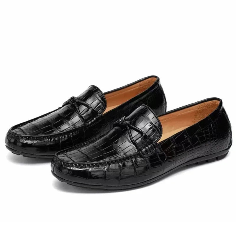 TREKHE | Klassische Loafer aus Krokodilleder – Echtes exotisches Leder, schwarze Slipper für Herren