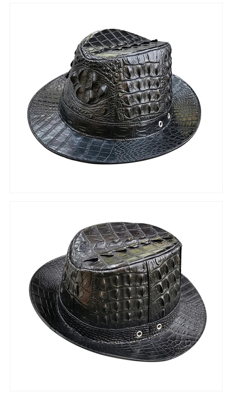 TREKHE | Royal Crocodile Fedora – Black Wide-Brim Luxury Hat