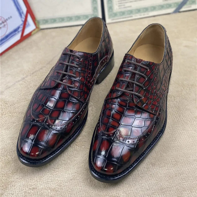 TREKHE | Prestige Artisan Brogue – Hand-Painted Oxford in Genuine Crocodile Belly Leather