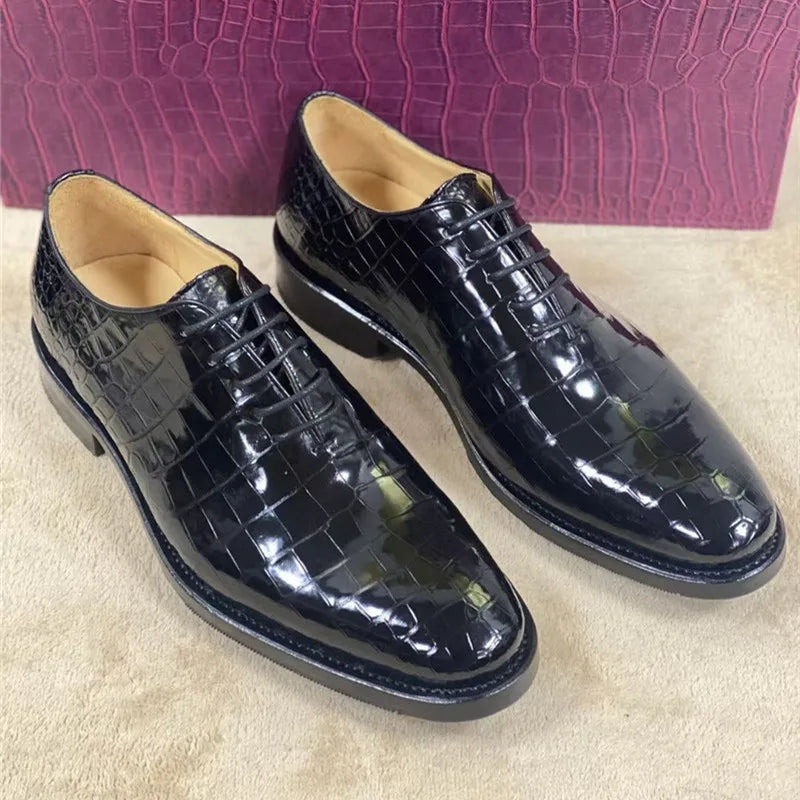 TREKHE | Prestige Square Oxford – 100% Handmade with Authentic Crocodile Belly Leather & Cowskin Sole