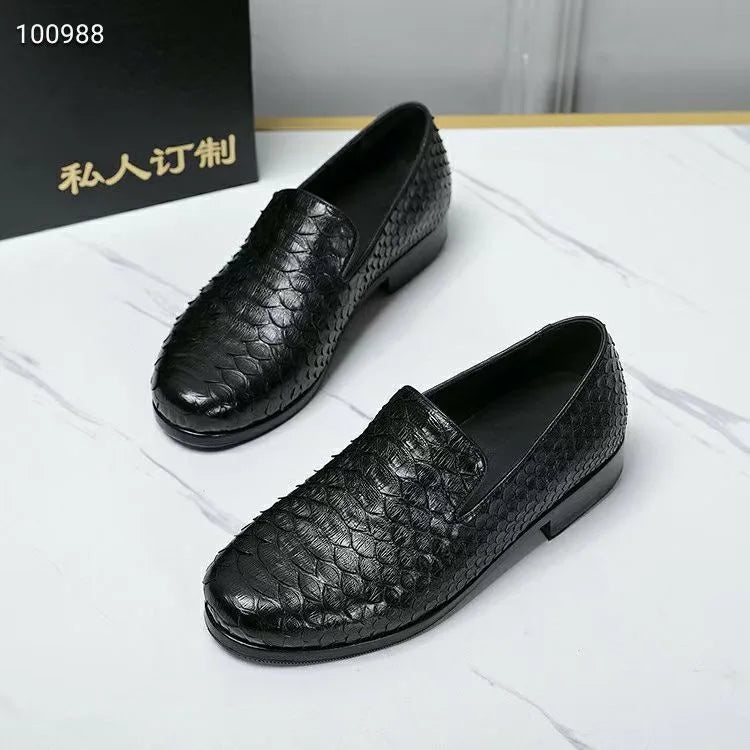 TREKHE | Schwarzer Loafer aus Schlangenleder – Echtes Leder, Goodyear-Handwerkskunst