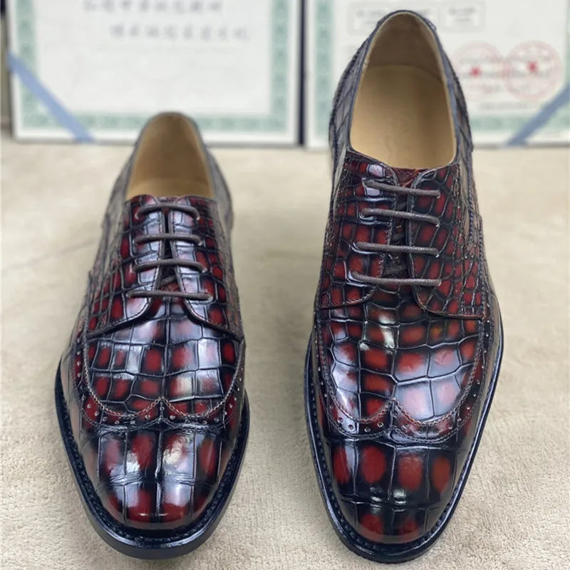 TREKHE | Prestige Artisan Brogue – Hand-Painted Oxford in Genuine Crocodile Belly Leather