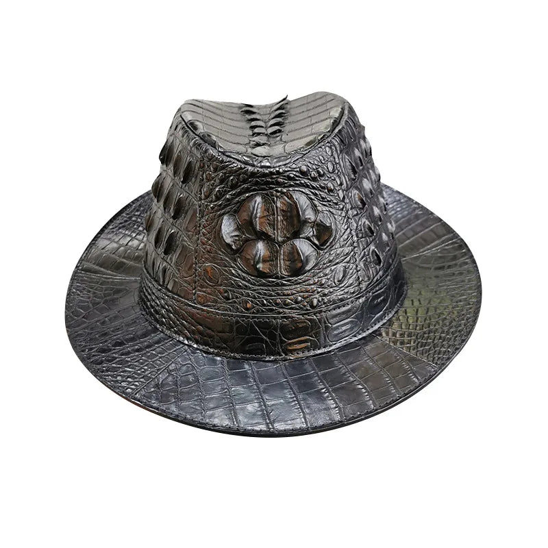 TREKHE | Royal Crocodile Fedora – Black Wide-Brim Luxury Hat