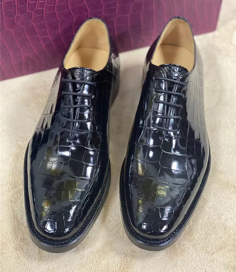 TREKHE | Prestige Square Oxford – 100% Handmade with Authentic Crocodile Belly Leather & Cowskin Sole