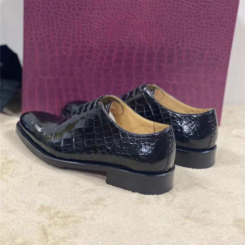 TREKHE | Prestige Square Oxford – 100% Handmade with Authentic Crocodile Belly Leather & Cowskin Sole