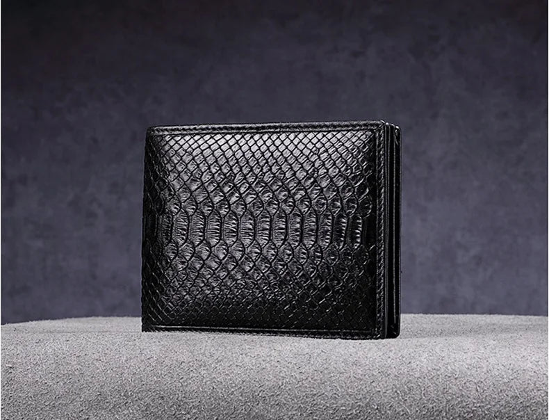 TREKHE | Klassische Serpentine Bifold Geldbörse – Exotisches Muster, Echtes Leder