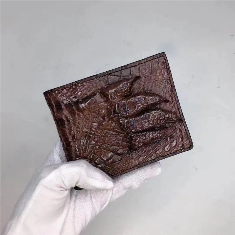 TREKHE | Kurze Herrenbrieftasche aus echtem Leder mit Krokodilkrallenmuster