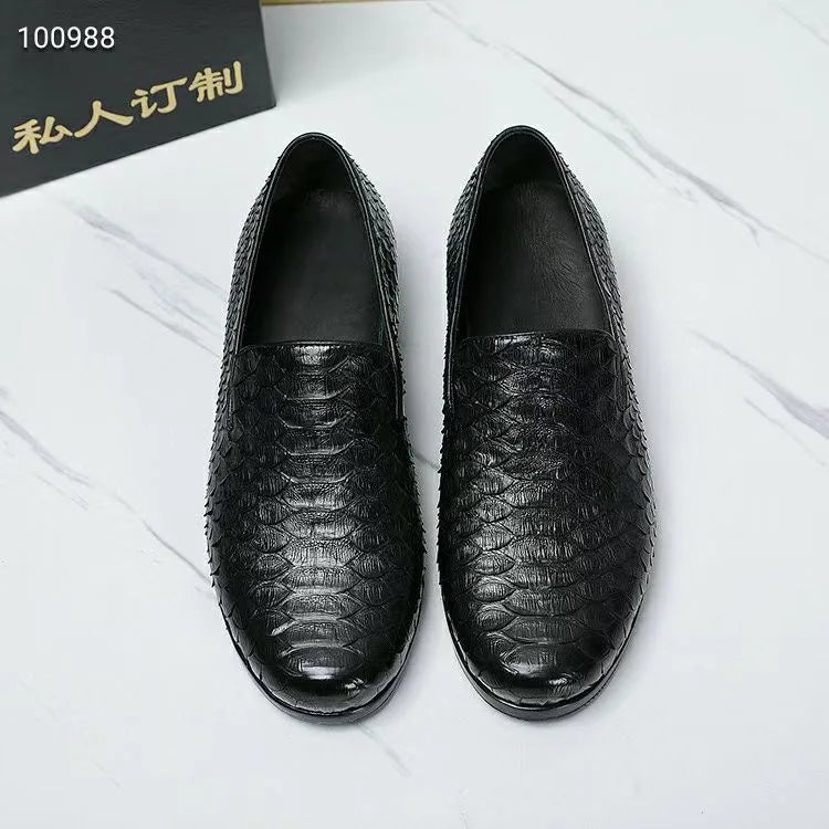 TREKHE | Schwarzer Loafer aus Schlangenleder – Echtes Leder, Goodyear-Handwerkskunst