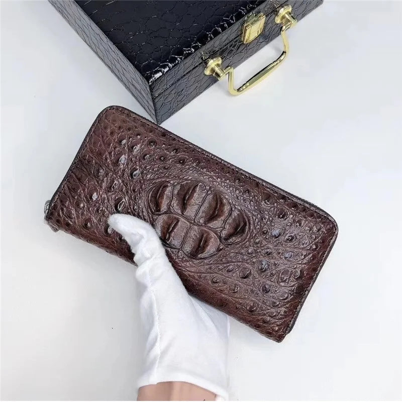 TREKHE | Core Crocodile Zipper Wallet – Langer Leder-Organizer fürs Business