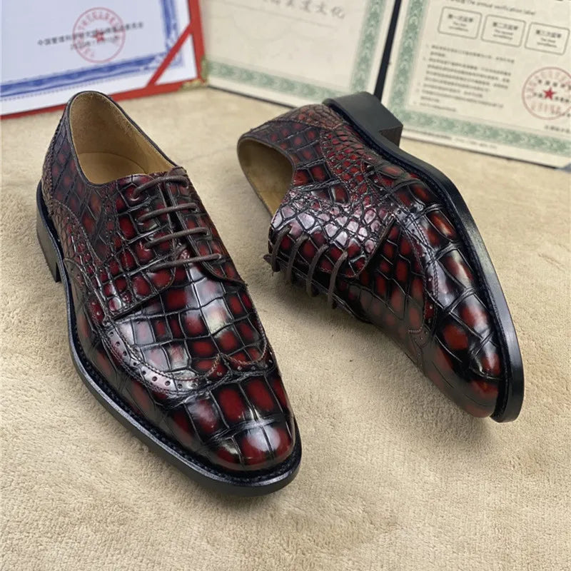 TREKHE | Prestige Artisan Brogue – Hand-Painted Oxford in Genuine Crocodile Belly Leather