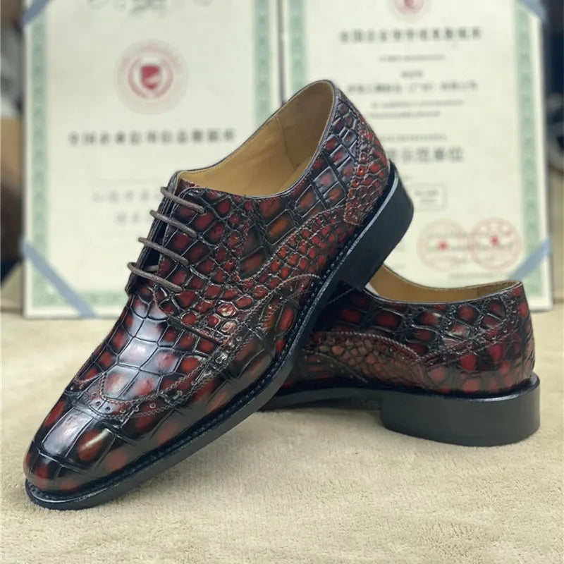 TREKHE | Prestige Artisan Brogue – Hand-Painted Oxford in Genuine Crocodile Belly Leather