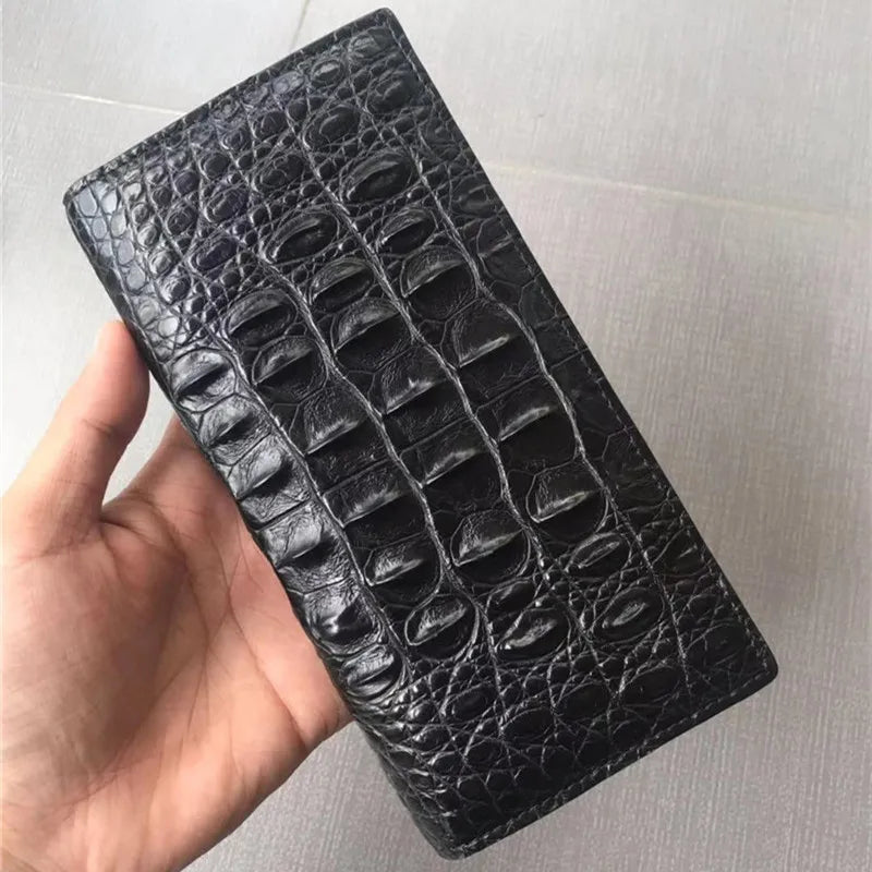TREKHE | Imperial Crocodile Long Wallet – Zweifach faltbarer Organizer aus exotischem Leder
