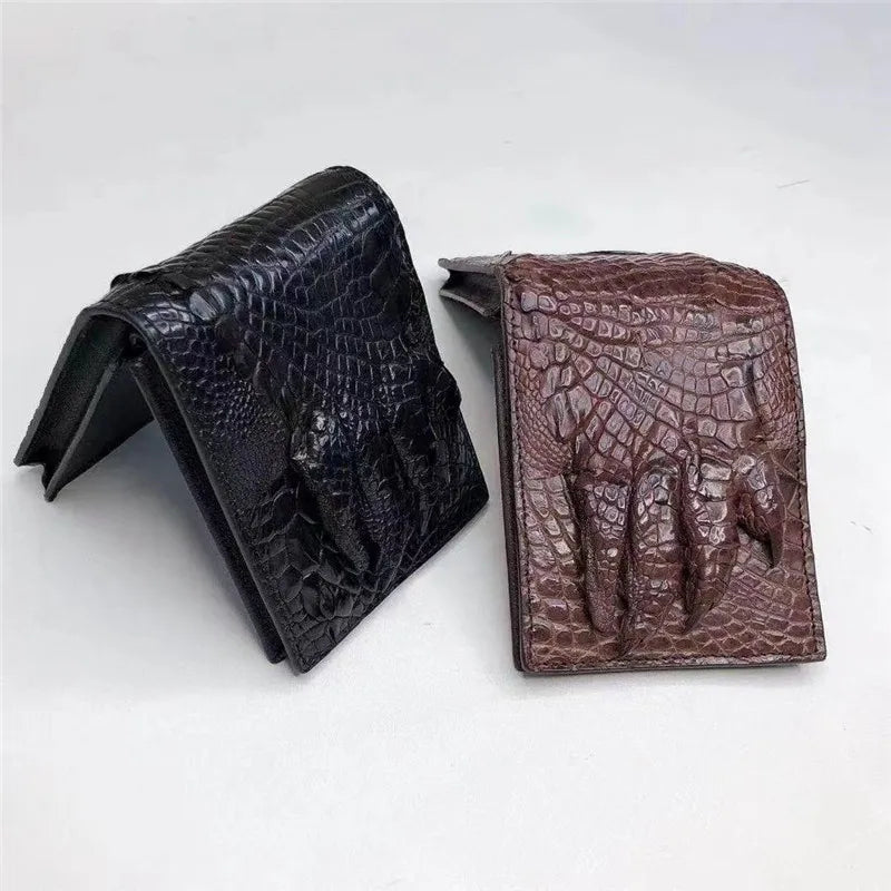 TREKHE | Kurze Herrenbrieftasche aus echtem Leder mit Krokodilkrallenmuster
