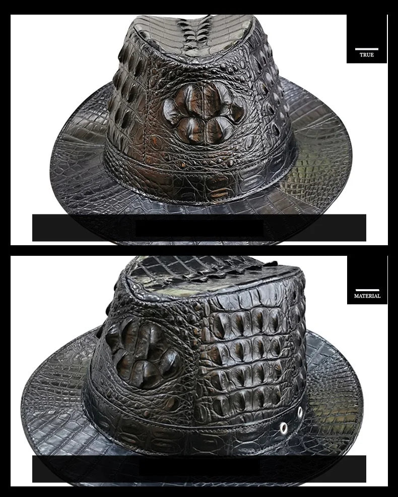 TREKHE | Royal Crocodile Fedora – Black Wide-Brim Luxury Hat