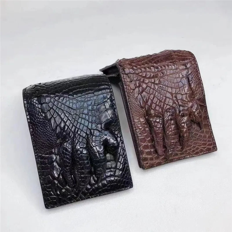 TREKHE | Kurze Herrenbrieftasche aus echtem Leder mit Krokodilkrallenmuster