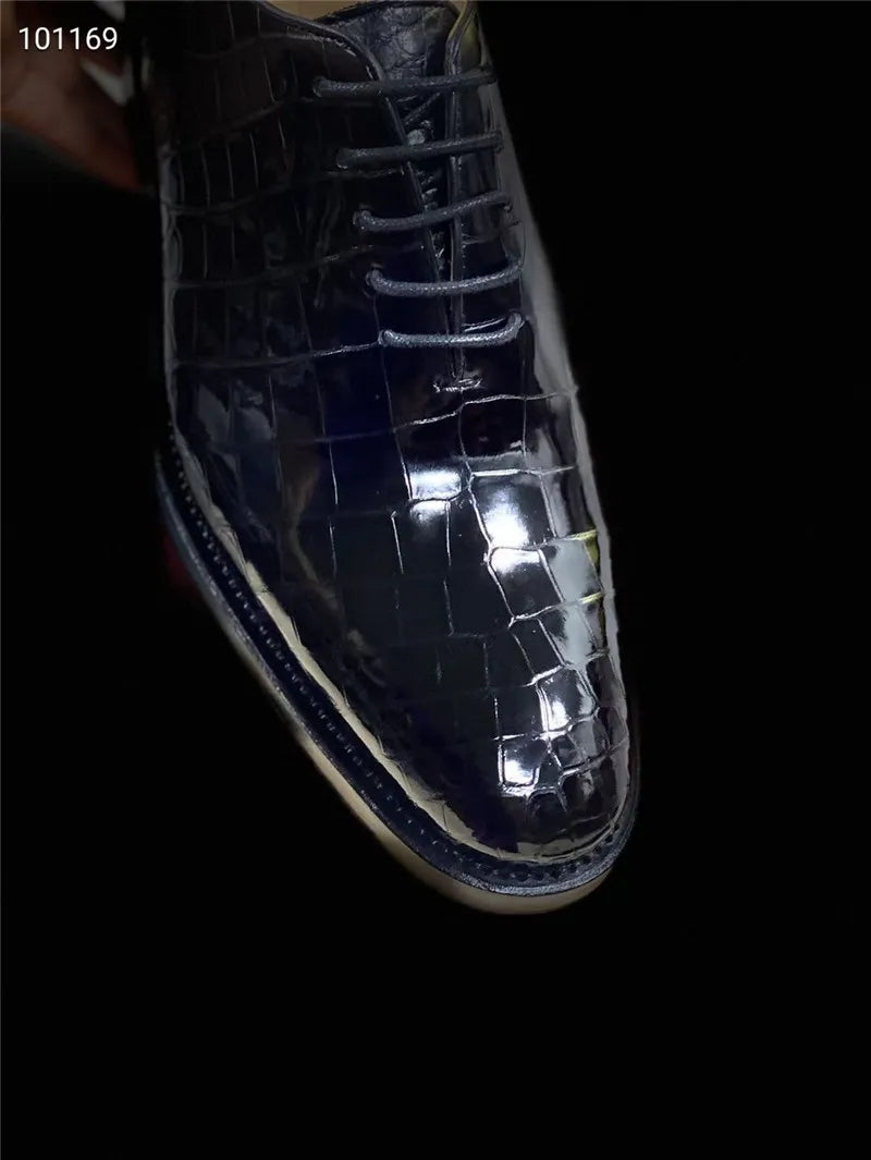 TREKHE | Prestige Square Oxford – 100% Handmade with Authentic Crocodile Belly Leather & Cowskin Sole