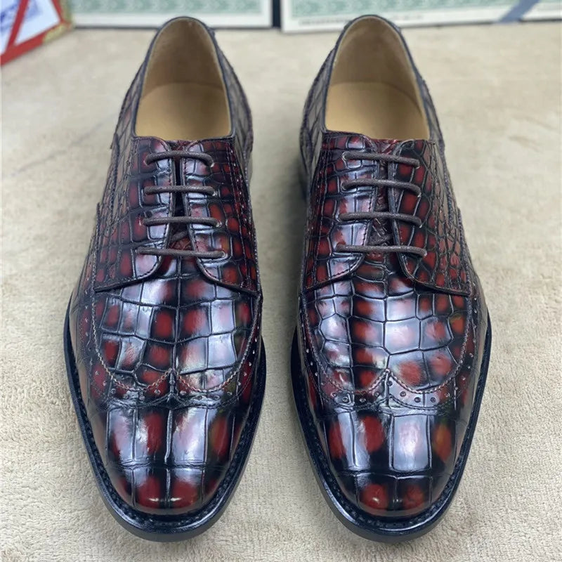 TREKHE | Prestige Artisan Brogue – Hand-Painted Oxford in Genuine Crocodile Belly Leather
