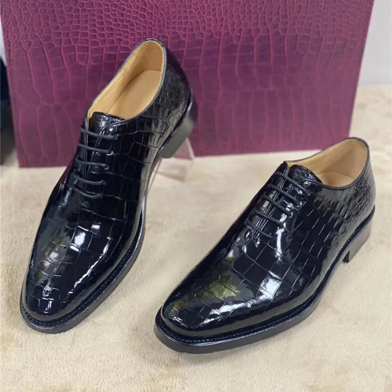 TREKHE | Prestige Square Oxford – 100% Handmade with Authentic Crocodile Belly Leather & Cowskin Sole