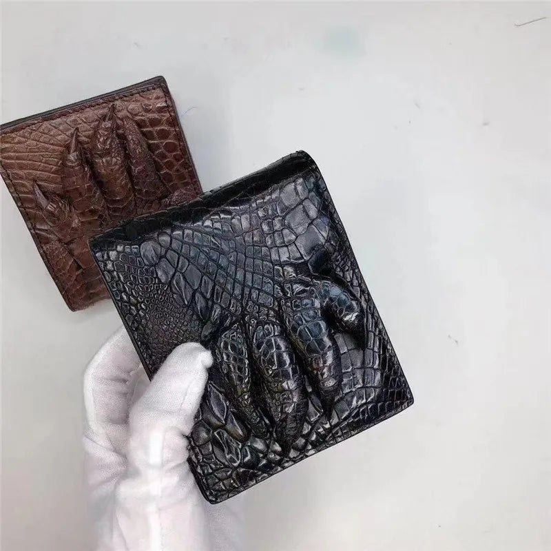 TREKHE | Kurze Herrenbrieftasche aus echtem Leder mit Krokodilkrallenmuster