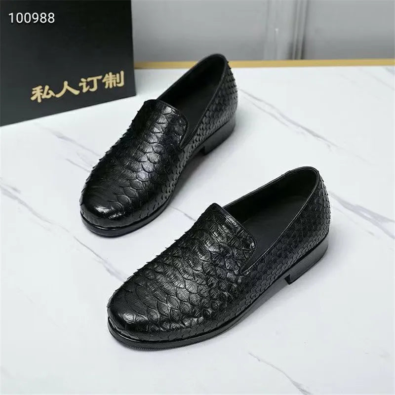 TREKHE | Schwarzer Loafer aus Schlangenleder – Echtes Leder, Goodyear-Handwerkskunst