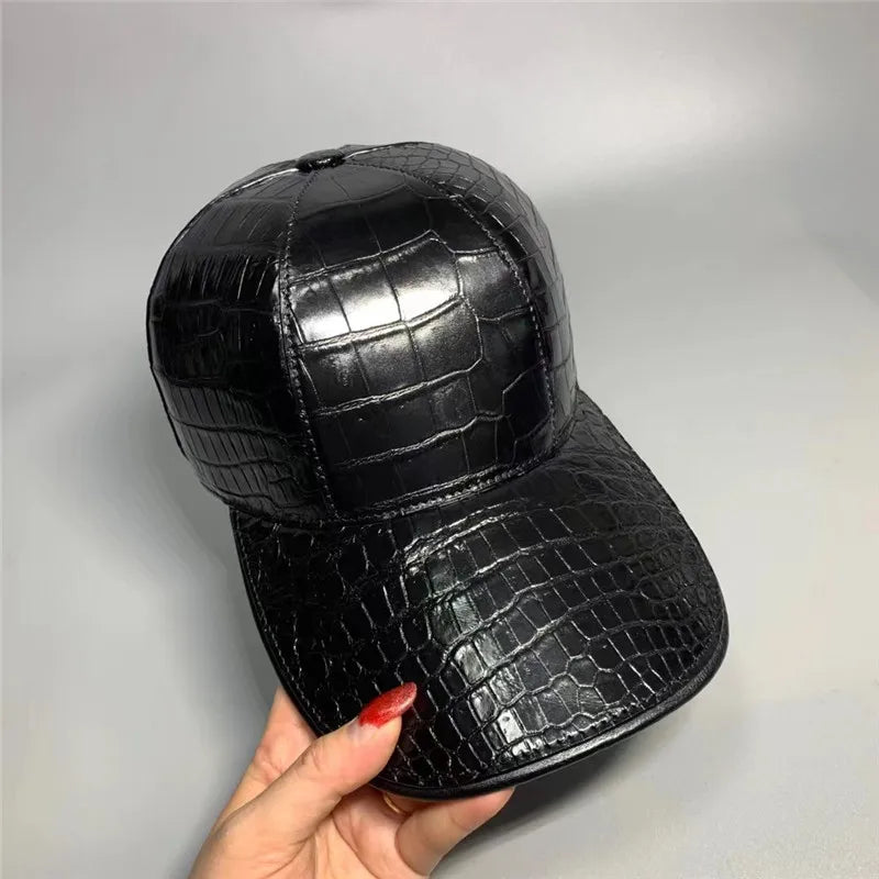 TREKHE | Elite Alligator Belly Skin Cap – Echtes exotisches Leder, schwarzer Snapback