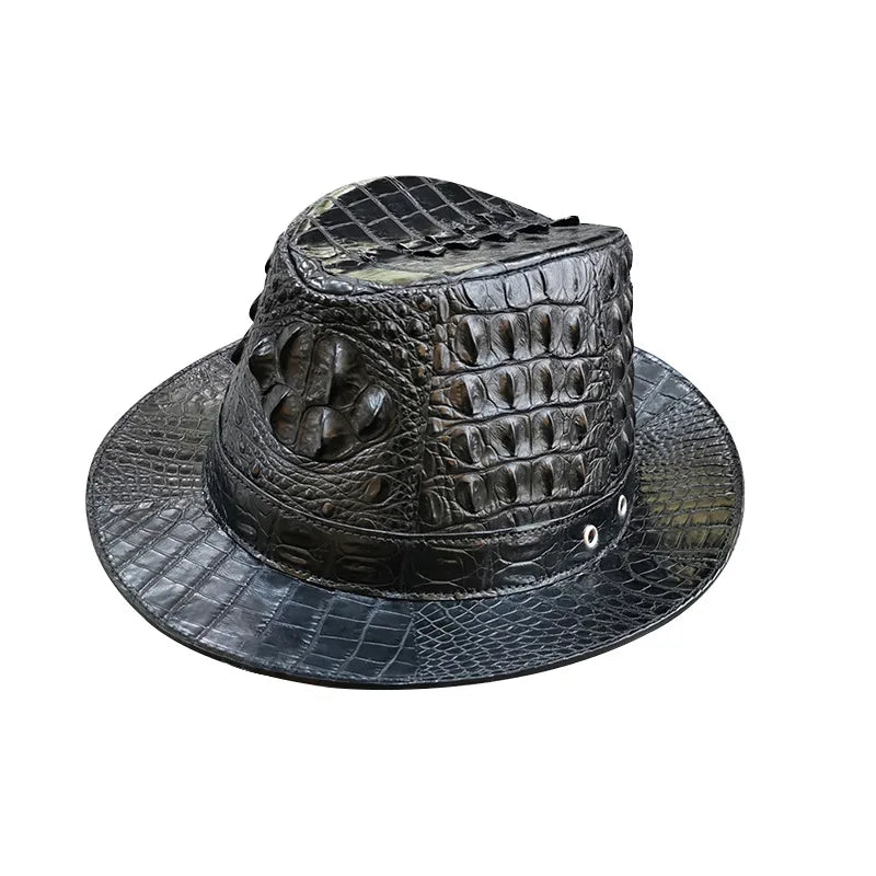 TREKHE | Royal Crocodile Fedora – Black Wide-Brim Luxury Hat