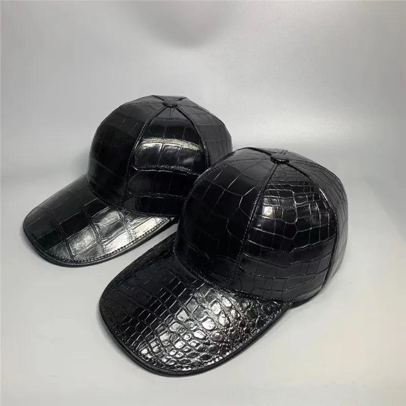 TREKHE | Elite Alligator Belly Skin Cap – Echtes exotisches Leder, schwarzer Snapback