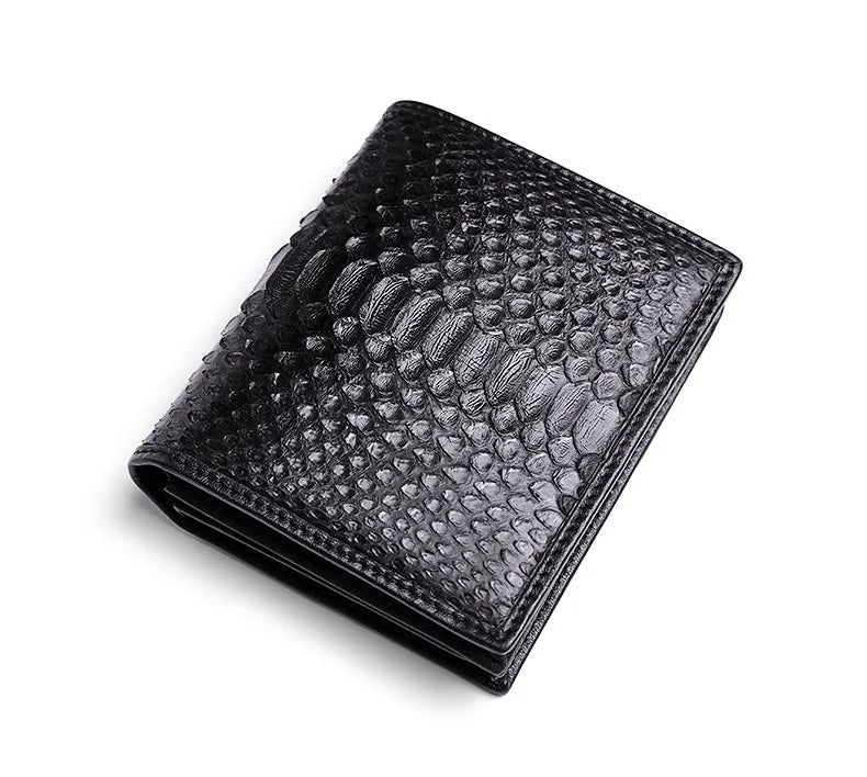 TREKHE | Klassische Serpentine Bifold Geldbörse – Exotisches Muster, Echtes Leder