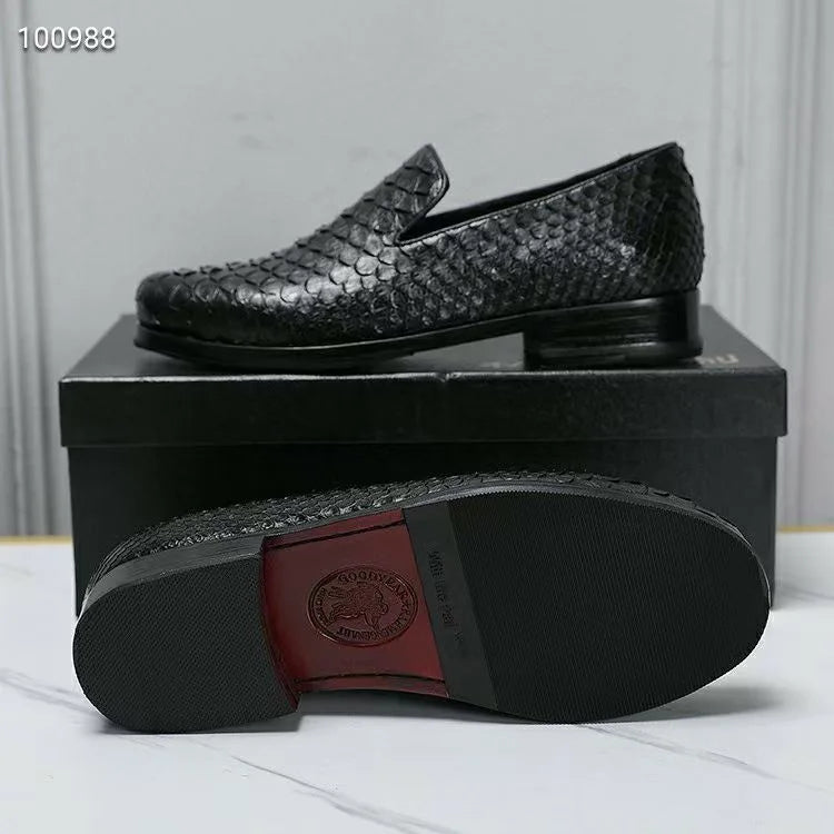 TREKHE | Schwarzer Loafer aus Schlangenleder – Echtes Leder, Goodyear-Handwerkskunst