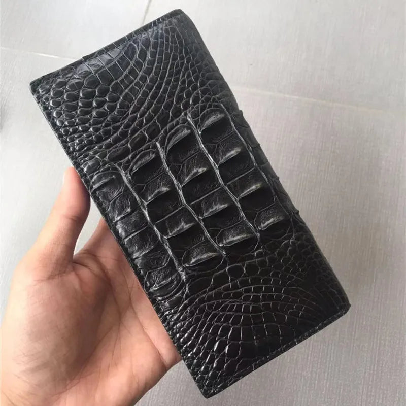 TREKHE | Imperial Crocodile Long Wallet – Zweifach faltbarer Organizer aus exotischem Leder