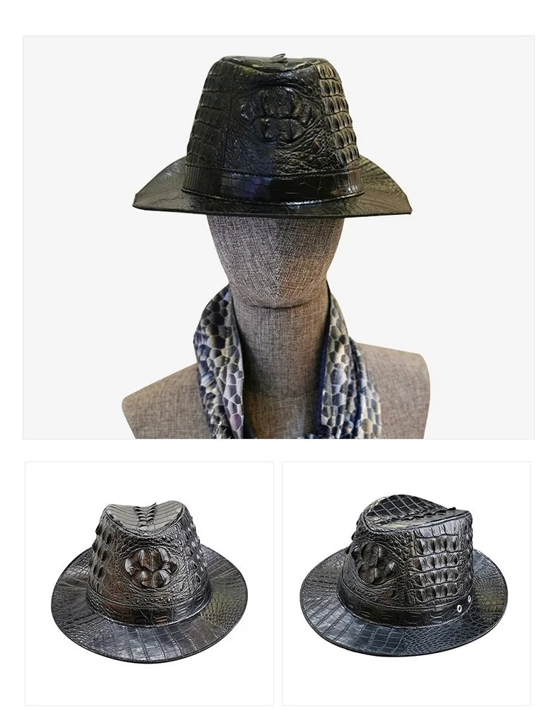 TREKHE | Royal Crocodile Fedora – Black Wide-Brim Luxury Hat
