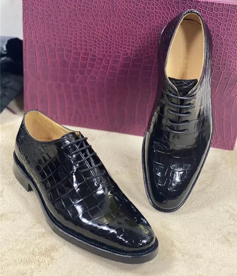 TREKHE | Prestige Square Oxford – 100% Handmade with Authentic Crocodile Belly Leather & Cowskin Sole