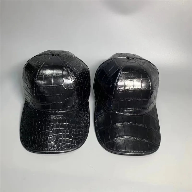TREKHE | Elite Alligator Belly Skin Cap – Echtes exotisches Leder, schwarzer Snapback