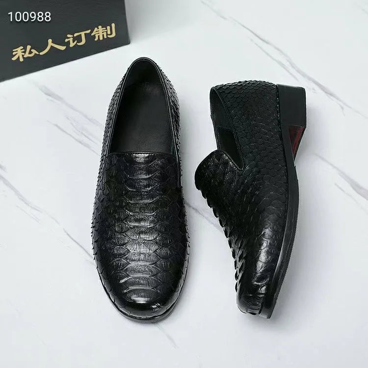 TREKHE | Schwarzer Loafer aus Schlangenleder – Echtes Leder, Goodyear-Handwerkskunst